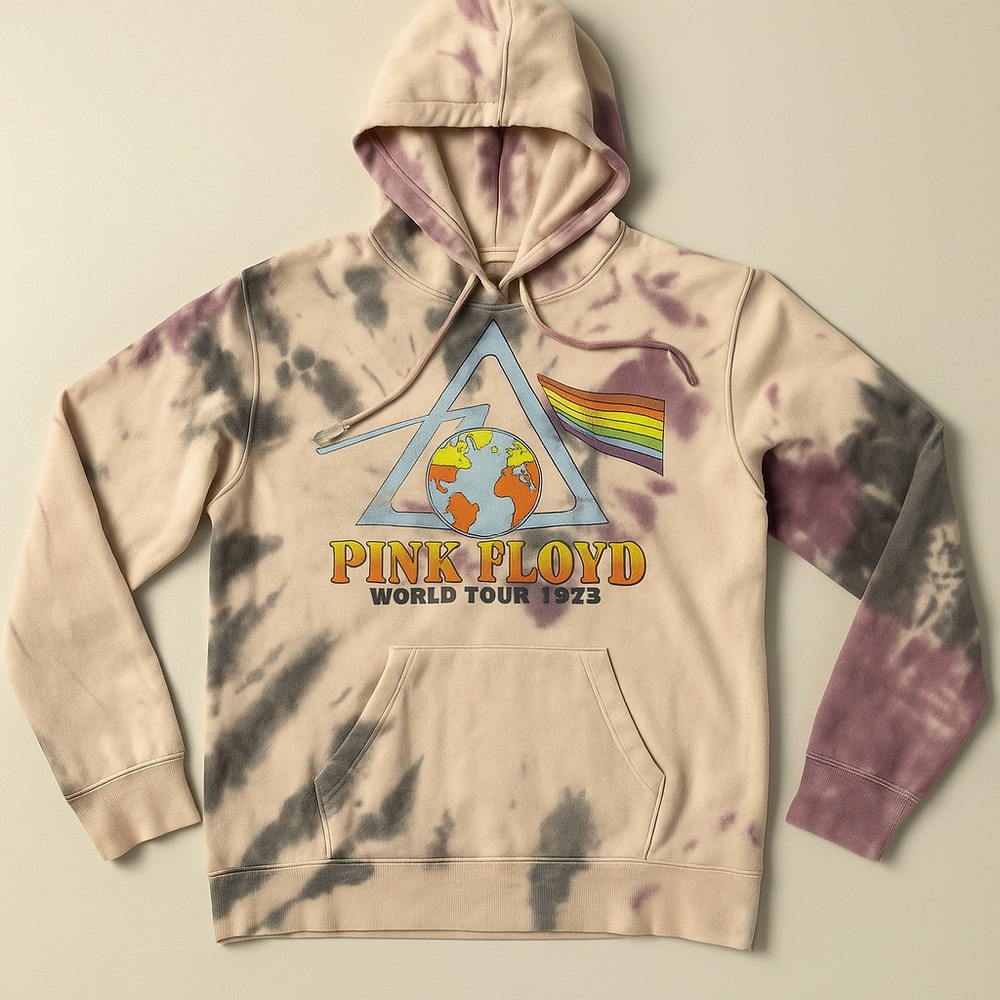 PINK FLOYD‎ Tie-Dye Hoodie Sz S The Dark Side of The Moon World Tour 1973 Retro